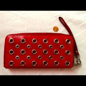 Fossil Wristlet Wallet Red with Silver Rivet